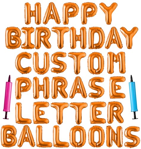 Image of Happy Birthday Balloon Banner Custom Phrase Balloons letter 16 inch Personalized Alphabet Letters Foil Mylar Balloons (Orange)
