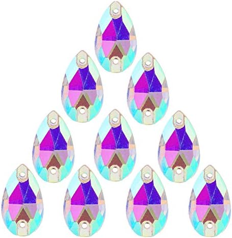 50Pcs Teardrop Sew on Rhinestones Crystal AB Glass Flatback Rhinestone for Crafts Clothing Wedding Dress Decoration,11X18mm AB White