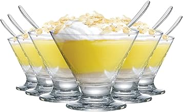 Ruvolo Taça, Jogo de Taça Sobremesa New Egito 6 Taças e 6 Colheres, Taça de Vidro 225ml