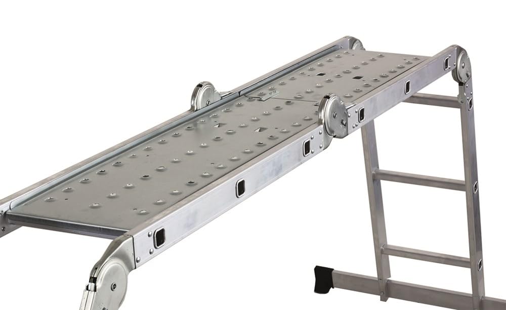 Svelt Scala Multiposizione 4 in 1 con Pianetto in Acciaio – 12 Pioli, Posizionabile a Ponte, Cavalletto e Banco di Lavoro, Cerniere Automatiche, Portata 150 kg