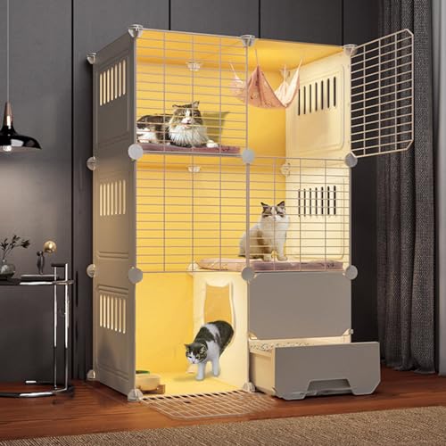 Parc pour chat d'intérieur modulable avec chenils métalliques