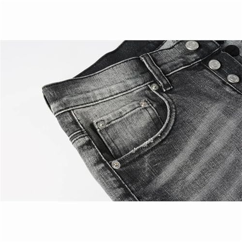 Men's Denim Jeans Vintage Distressed Stretch Skinny Button Fly Ripped Jeans Pants2