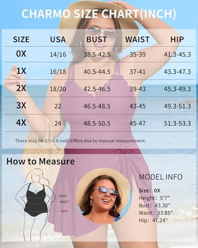 Image of Charmo Plus Size Swimsuit for Women Swim Dress Scalloped One Piece Tummy Control Bathing Suit Ruched Swim Suits