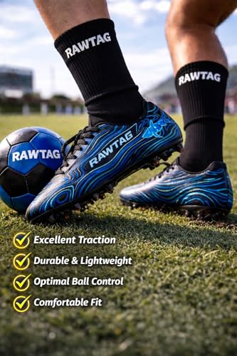 Image of RAWTAG Shark Men's Soccer Football Studs - Synthetic Leather Embossed Upper, Lightweight TPU Sole, Single Colour Premoulded Heel Sports Shoes for Adults & Boys