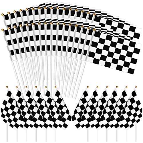 30Pcs Checkered Black and White Racing Stick Flag Small Mini Hand...