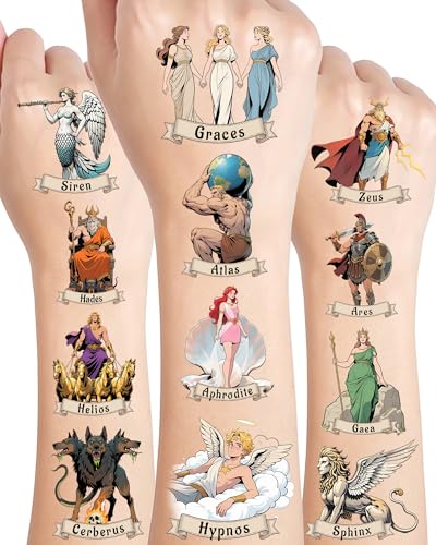 YanZonic 150Pcs Greek Mythology Temporary Tattoos - Greek Mythology Decor & Ancient Greece Decorations - Greek Mythology Party Decorations - Hypoallergenic Temporary Tattoos for Kids