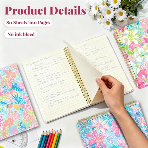 Image of Ialtsidws Watercolor Floral Spiral Journal Notebook Set, 3 Pcs Colorful Flower Spiral Bound Notebooks, Cute Journals for Kids, Notepad (8.2 * 6.2 inch) for School Student Daily Note Taking
