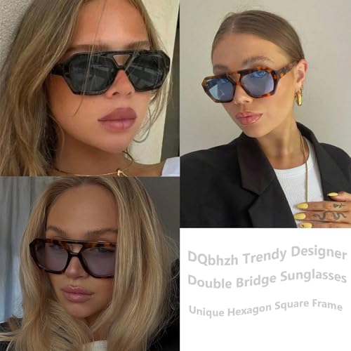 Trendy Hexagonal Aviator Sunglasses Women Men Hexagon Square Plastic Thick Frame Double Bridge Designer Sun Glasses2