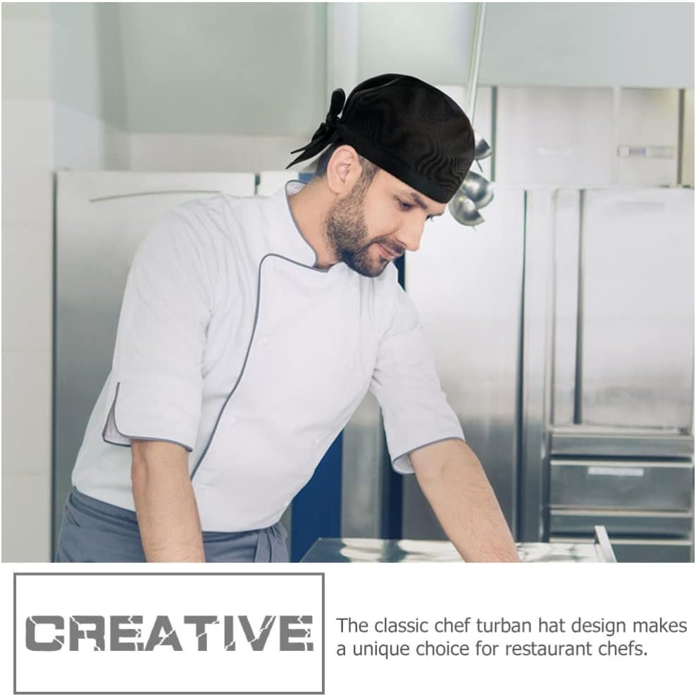 8Pcs Black Chef Hats Cotton Cloth Kitchen Restaurant Chef Turban Hats for Chefs and Waiters