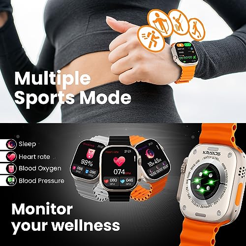 Image of Kratos SW17 Ultra+ Smartwatch with 1.96 inch Touch Display, Advanced BT Calling, Wireless Charging Smart Watch, Voice Assistant, 100+ Sports Modes, Rotating Crown, Metallic Body, IP67, Heart Rate, SpO2