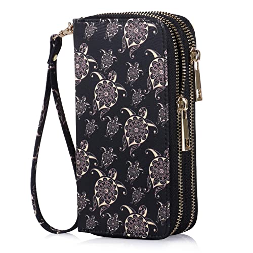 Image of Cellphone Wallet for Women Dual Zipper Long Purse with Removable Wristlet