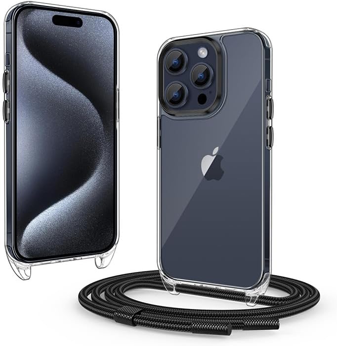 Mkeke Lanyard Case for iPhone 14 Pro Max Black Military-Grade Drop Protection Shockproof Protective 2022