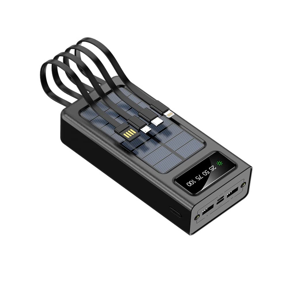 JJJ W zestawie czteroprzewodowy powerbank solarny o dużej pojemności 30000 mAh (kolor: czarny, rozmiar: 30000 mAh)