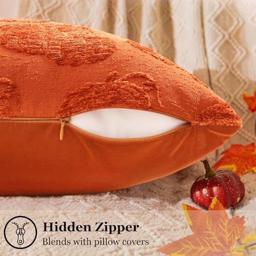 Image of decorUhome Decorative Two Rust Pumpkins Thanksgiving Throw Pillow Covers 18x18 Set of 2, Soft Chenille Jacquard Farmhouse Textured Pillow Covers for Couch Bed Sofa Autumn Harvest Halloween Holiday