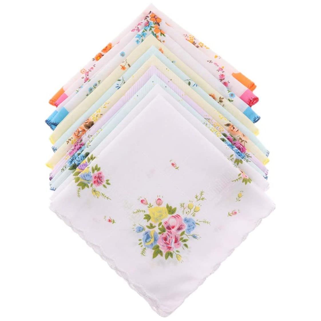 10pcs Handkerchiefs for Women Vintage Ladies Handkerchiefs Floral Print Cotton Handkerchief Hanky Bulk Set Hankies for Women Ladies