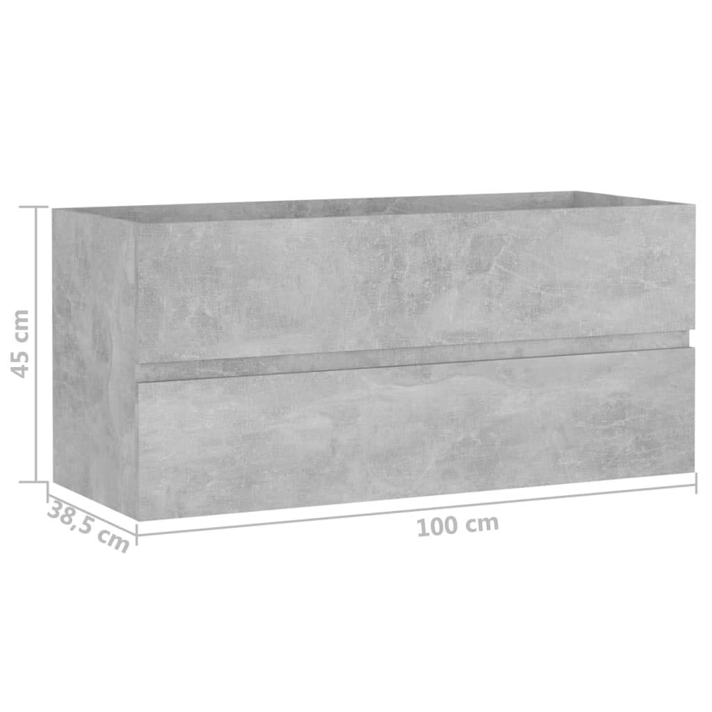 Armario para debajo del lavabo, color gris hormigón, 100 x 38,5 x 45 cm, robusto mueble de baño de madera con cajón, moderno armario para lavabo para su cuarto de baño