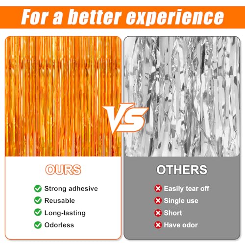 Image of Crosize 3 Pack 3.3 x 9.9 ft Orange Foil Fringe Glitter Curtains Party Decorations, Tinsel Backdrop for Parties, Door Streamers for Birthday, Photo Booth Backdrops, Party Decor