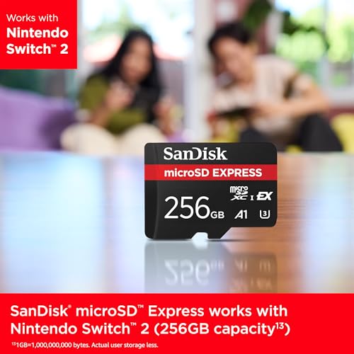 Image of SanDisk 256GB microSD Express Card - Works with Nintendo-Switch 2, Up to 880MB /s Read, Up to 650MB /s Write, 210MB /s Sustained Write, U3, C10 - SDSQXFN-256G-GN4NN