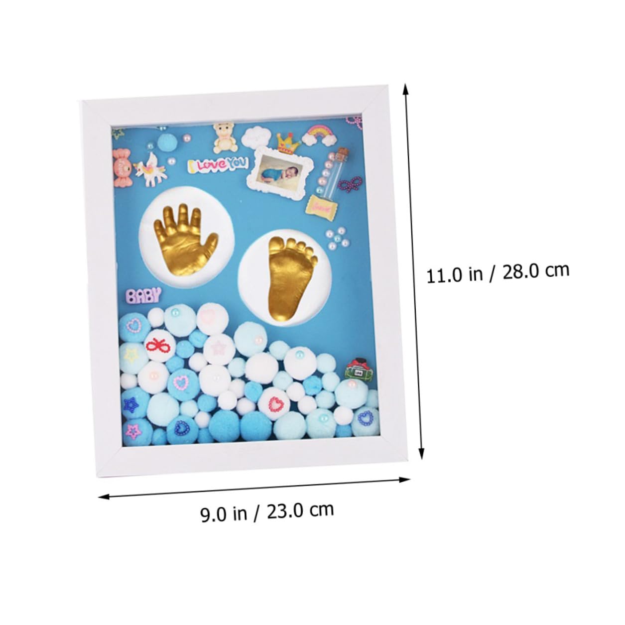 Abaodam Cornice Impronte per Mani e Piedi in Acrilico Oro Kit Completo, Regalo Nascita Bimbo Unisex per Battesimo e Foto Ricordo