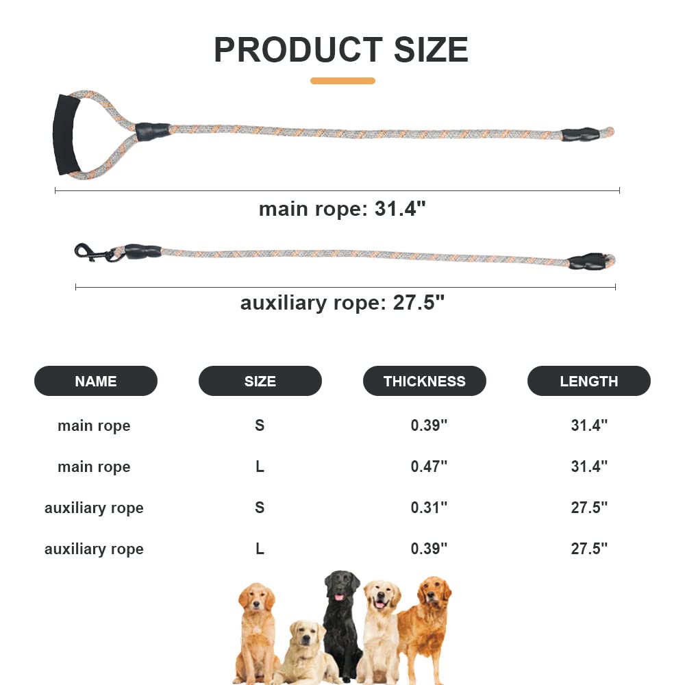 Laisse double pour chien, réfléchissante et résistante pour chiens de petite, moyenne et grande taille, laisse en corde, pivotante à 360 °, sans nœuds, avec poignée confortable, support supplémentaire