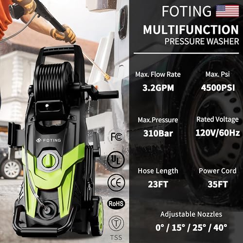2025 Upgraded Electric Pressure Washer, 4500 PSI, 3.2 GPM, 58FT Reach, 4 Nozzles & Foam Cannon