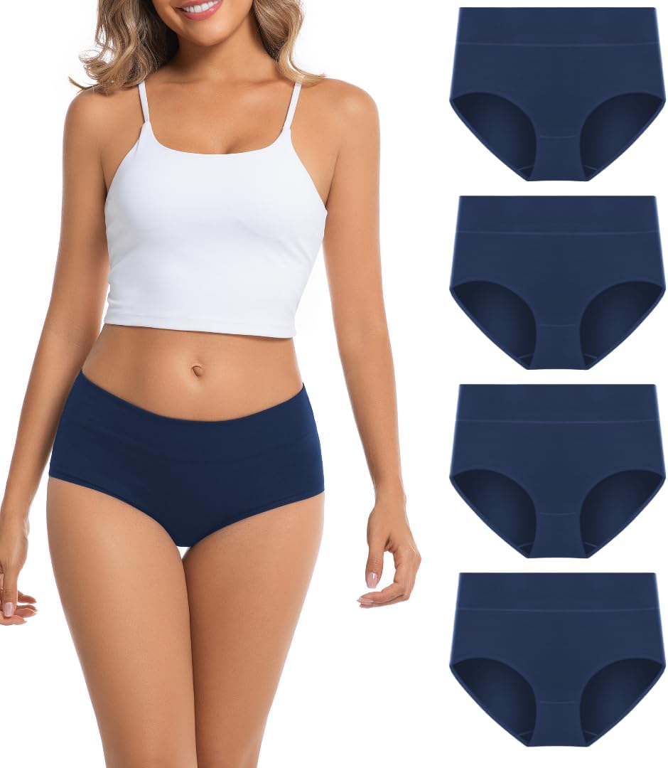Women's Cotton Underwear Mid Waisted Brief Style Underpant (4 Pack)