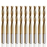 HQMaster CNC Router Bits 1/8 Router Bit 1 8 End Mill Spiral Upcut Titanium Coated 2 Flute Milling Cutter Cutting Tool Set Tungsten Steel 17mm CEL, 38.5mm OAL for MDF Acrylic Wood PVC Hardwood 10 Pack