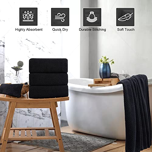 8-Piece Black Bath Towels Set,2 Oversized Large Bath Towels Sheet,2 Hand Towels And 4 Washcloths - 600 Gsm Soft Luxury Towel Set,Highly Absorbent Quick Dry Towel Collection For Bathroom,Hotel And Spa #TOP3
