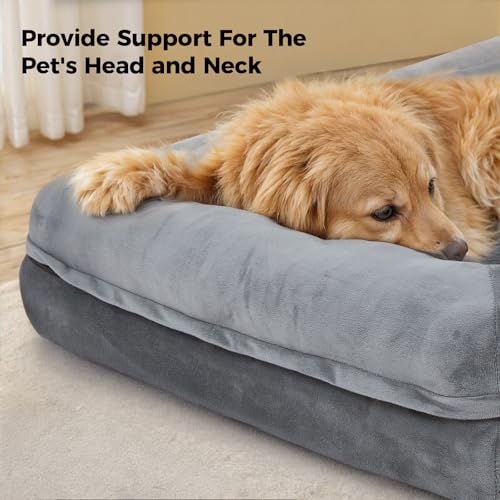 The Fellie Dog Bed, Orthopedic Dog Beds with Removable Washable Cover, Memory Foam Dogs Sofa with Non-Skid Bottom, Soft Flannel Pet Couch Bed Mattress for Crate, Waterproof Pet Couch, 91x68x16cm - Image 3