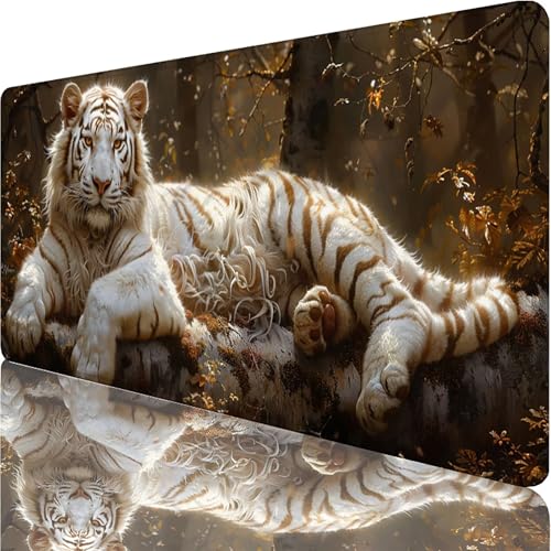 Tapis de Souris Blanc, Tapis de Souris XXL 800x300x3mm, Extended Sous Main Bureau avec Bords Cousus, Gaming Mouse Pad Améliore la Précision et Rapidité, pour Gamer, Ordinateur, PC Cadeau, Tigre 9-6665 Tapis de Souris Blanc, Tapis de Souris XXL 800x300x3mm, Extended Sous Main Bureau avec Bords Cousus, Gaming Mouse Pad Améliore la Précision et Rapidité, pour Gamer, Ordinateur, PC Cadeau, Tigre 9-6665