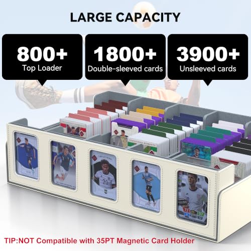 Image of Kabinka Soccer Card Storage Box with Window Display, 5-Row Sport Card Storage Box, 3900+ Card Deck Box for Soccer Sports Card TCG, 5 Top Loaders, 5 Stoppers, 48 Dividers, 1 Dice Tray (Soccer 2)