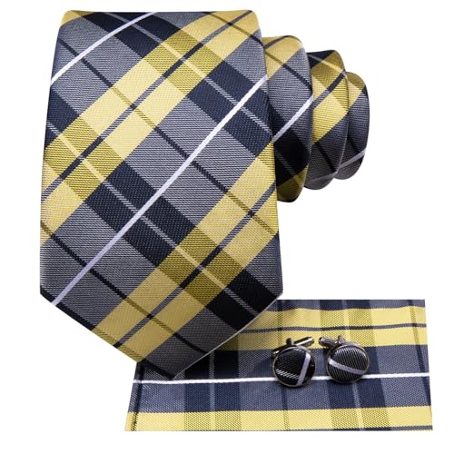 Image of Hi-Tie Men Ties Sets Silk Stripe Paisley Necktie Pocket Square Cufflinks for Business Wedding
