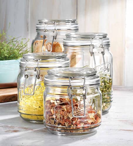 glass jars - set of 4 kitchen canisters – by home essentials and beyond – ideal ingredients and cookies – practical and modern canister set