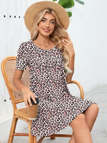 Image of Heymoments Women's Short Sleeve Crewneck Sundress Summer Casual A-Line Beach Dress with Pockets S-2XL