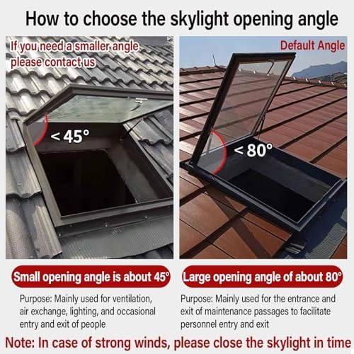 Customizable Skylight Roof Window with Tempered Double-Glazed Glass, Gas Strut Lift - Outdoor Attic Entry & Underground Well Lighting Door (26x16in / 65x40cm)