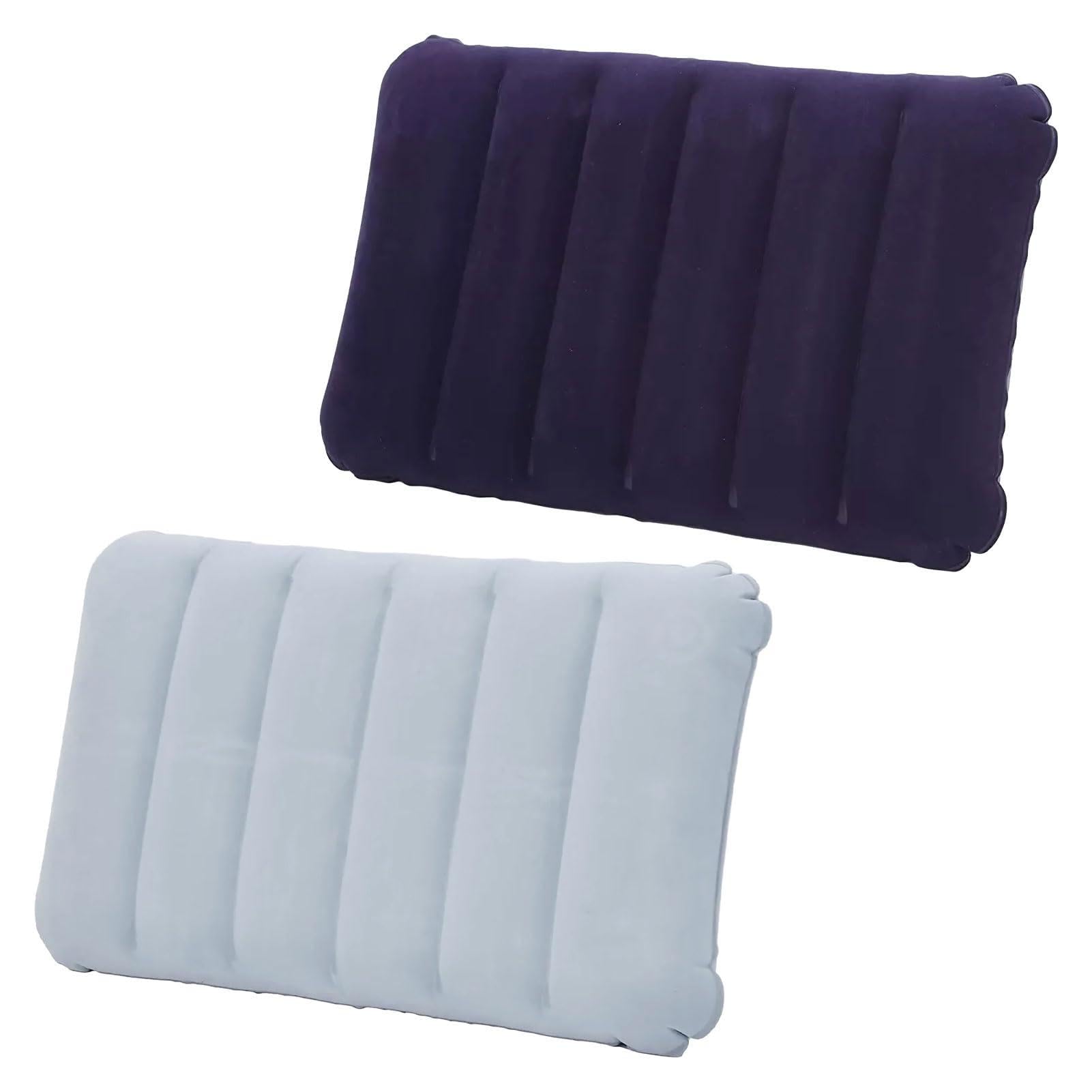Grosion 2 PCS Inflatable Camping Pillow,Ultralight Compact Blow Up Pillow,Soft Flocked Blow Up Pillow,Waterproof Portable for Beach Travel Sunbathing Camping Sleeping Outdoor (Purple, Grey)
