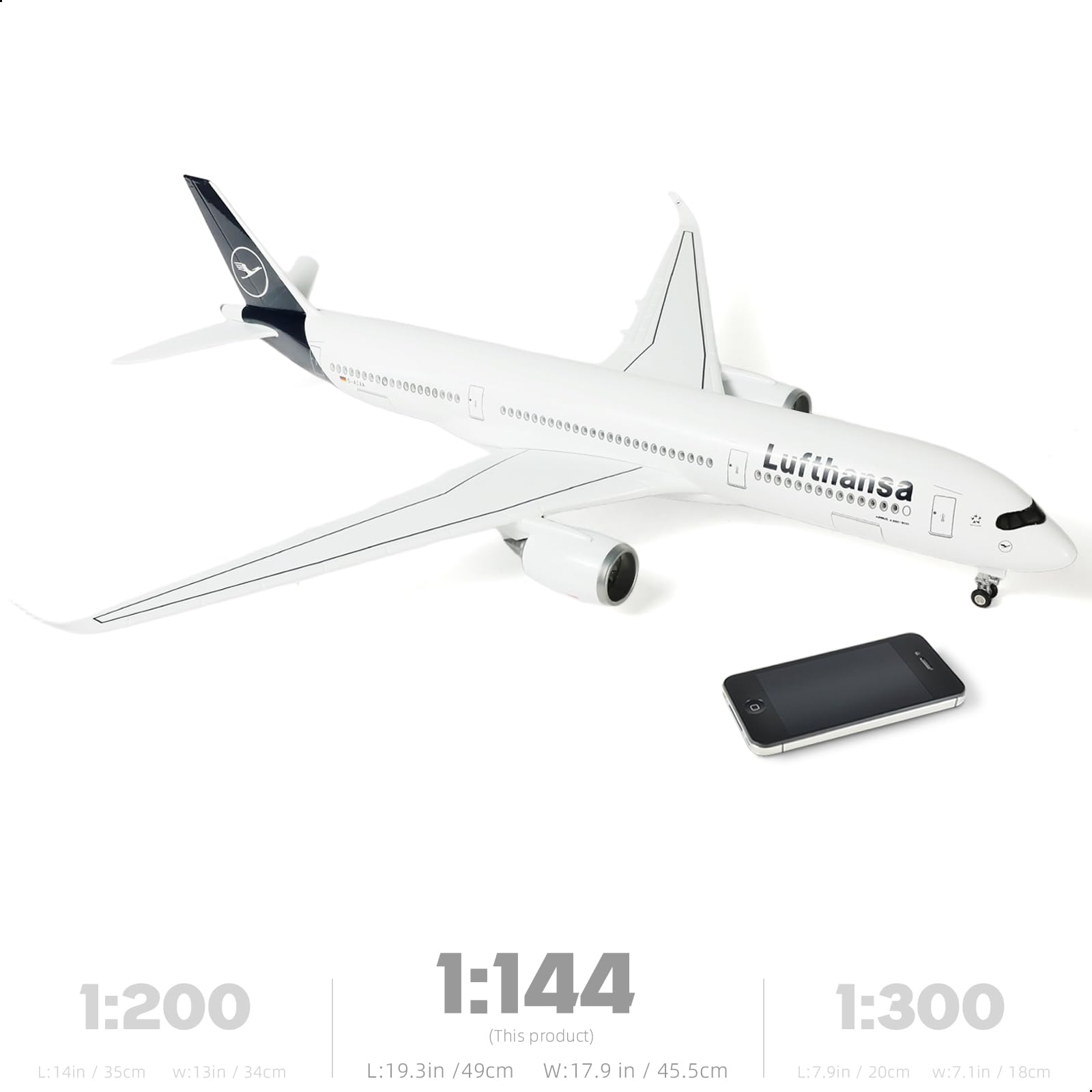 QIYUMOKE 1/144 A350 18 Inch Large Die-Cast Model for Lufthansa Airbus A350 Aircraft Model Kit with Stand Sky Jumbo Airliner Model Airplane Display Collector's Model Kit as Gift - Image 2