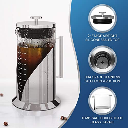 Cafe Du Chateau Cold Brew Coffee Maker 34 Ounces Air Tight Seal