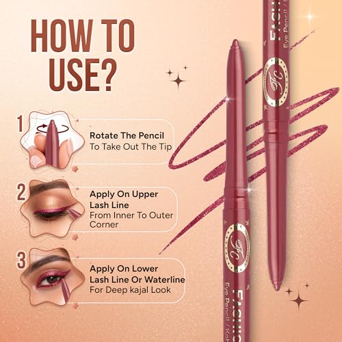 Image of FASHION COLOUR Intense Revolving Kajal(0.35g) | High Impact Intense Color In 1 Stroke | 12HR Long Stay | Matte & Mettalic Finish | Soft Texture | Waterproof & Smudgeproof | (05 SPICY RED, 0.35g)