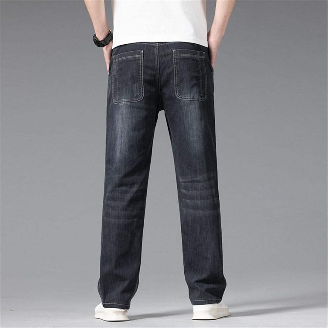 Vogrtcc Jeans da Uomo Pantaloni Casual Larghi Dritti Pantaloni in Denim con Vita Elastica