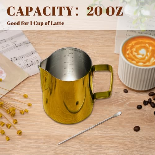 Image of Amrules Milk Frothing Pitcher 20oz Frother Cup Barista Tools, Gold