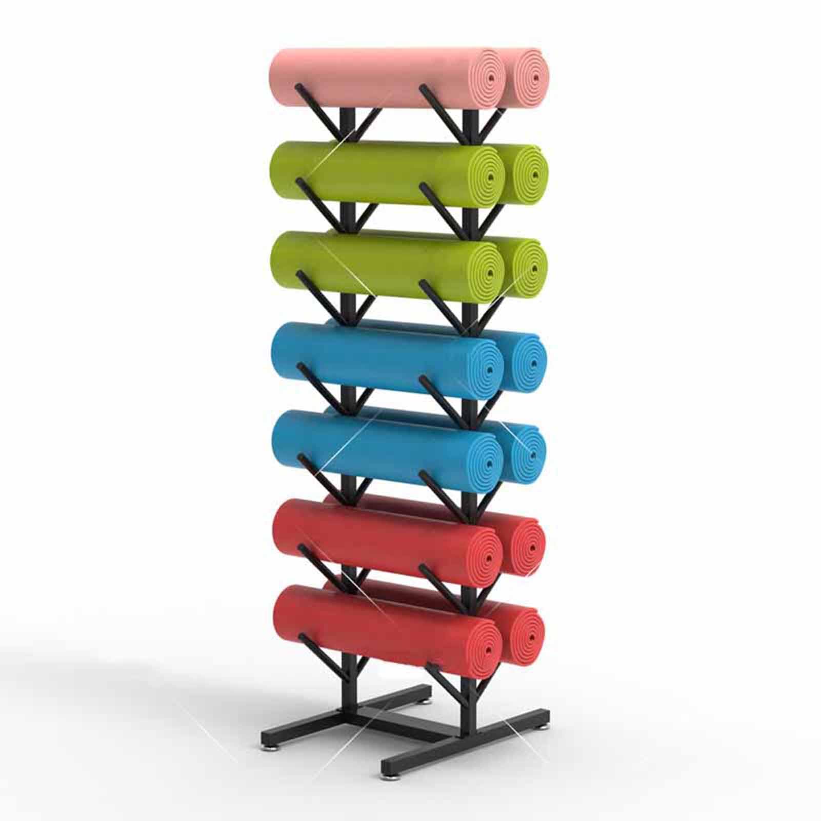 Support de tapis de yoga à 7 niveaux, support de rangement en mousse métallique pour rouleaux, équipement de rangement pour tapis de yoga, facile à installer