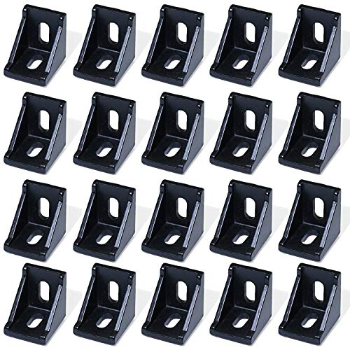 Boeray 20pcs 2020 Black Aluminum Corner Bracket for 2020 Aluminum Extrusion Profile Slot 6mm