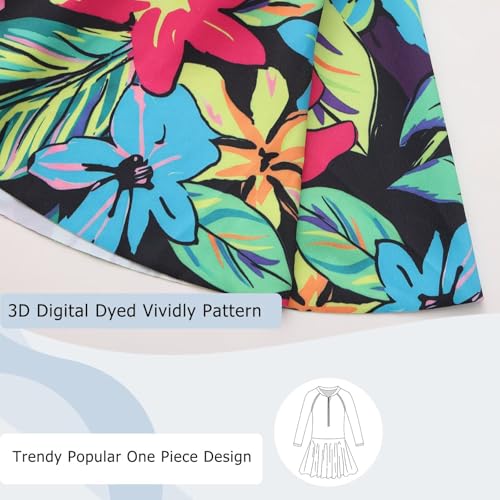 Image of Aisyee Girls One Piece Swimsuits Swim Dress for Girls Long Sleeve Rash Guard Bathing Suits Hawaiian Skirt Swimwear 3-16 Years
