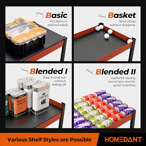 HOMEDANT House 5-Tier Orange-Black 48.1\" W x 16.5\" D x 71.3\" H Laminated Metal Shelving Unit Adjustable Storage Utility Rack Heavy Duty Shelves Organization Shelf Kitchen Garage Pantry Closet 1Pack - Thumbnail 7