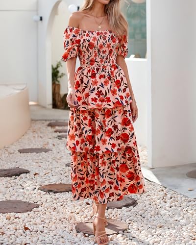 Image of BTFBM Womens Floral Smocked Summer Maxi Dresses