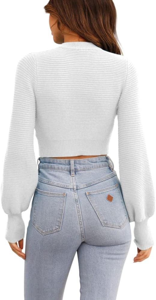 GeGekoko Womens Sexy Crew Neck Cropped Sweaters Ribbed Knit Long Sleeve Crop Tops Pullover