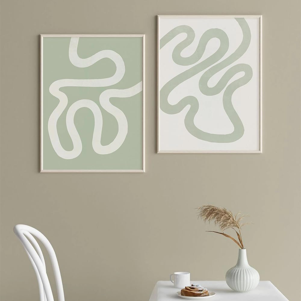 WUHBCZ Pictures,Green Abstract One Line Drawing Canvas Painting Wall Pictures Mid Century Modern Minimalist Art Prints Bedroom Kitchen Living Room Decor-50 * 60cm*2PCS (No Frame)