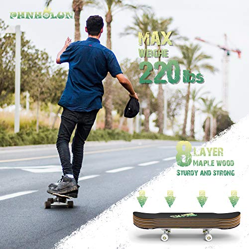Skateboards voor beginners, 31 "x 8" Compleet Skateboard met ABEC-7 lager & 95A Wiel, 8 laags Hard Maple Deck voor Kids Tieners & Volwassenen, Dubbel Kick Deck Concave Cruiser Trick Skull Skateboard, Load 2200lbs - Afbeelding 6