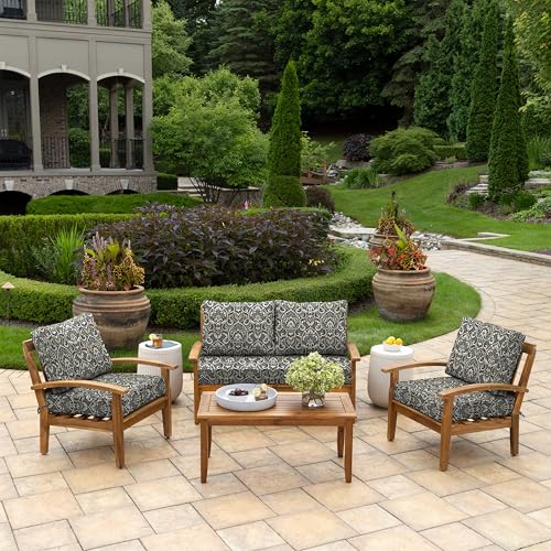 Image of Arden Outdoor Loveseat Cushion Set, 48 x 24, Rain-Proof, Fade Resistant, Cushion Set for Couch, Bench, and Swing Black Aurora Damask